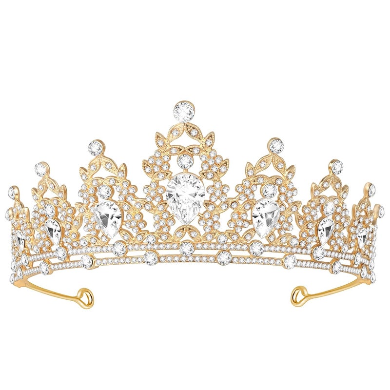 Queenship Tiara Crown for Women, Queen Tiara for Birthday Prom Bridal Party Custome Gold - Image 1